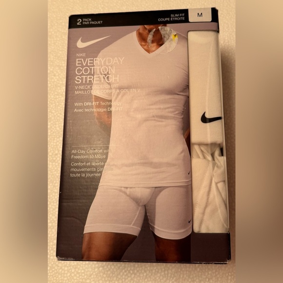 NIKE Men's 2-Pk. Dri-FIT Essential Cotton Stretch V-Neck White Shirt - Picture 5 of 10